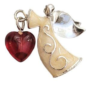 Nina Ricci Avon Enamel Angel Red Heart Charm Dangle Lapel Scatter Pin, M287